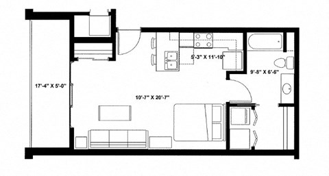 Studio C Floor Plan at The Ideal, Madison, WI