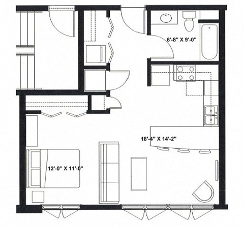 Studio J Floor Plan at The Ideal, Madison, 53715