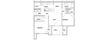 2 bedroom 2 bathroom Floor Plan
