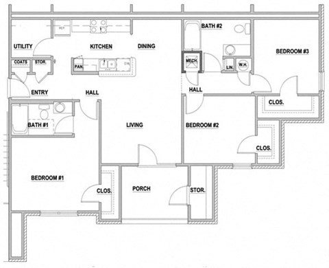 3 bedroom 2 bathroom Floor Plan