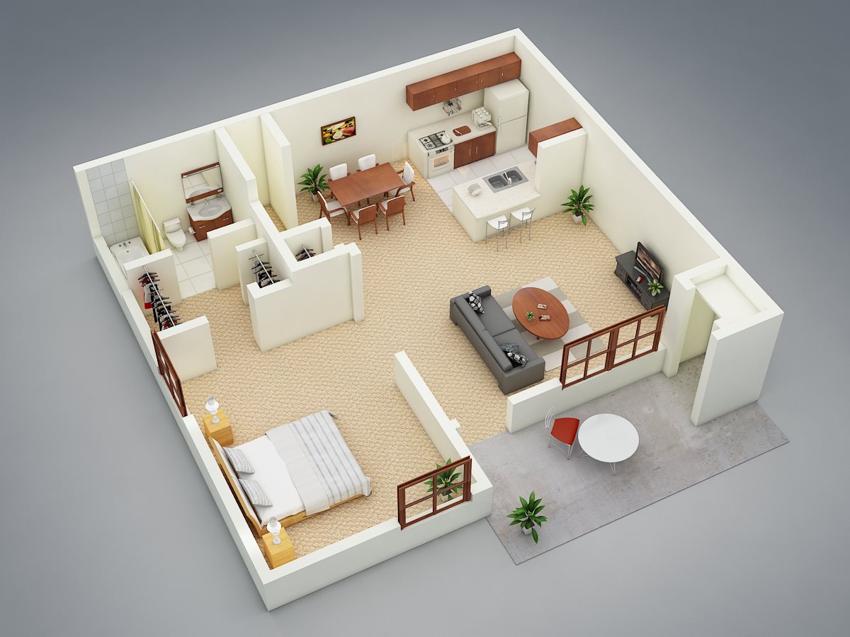 3-D Floor Plan 4 Sanford Landing Apartments in Sanford, FL 1 bed 1 bath garden unit