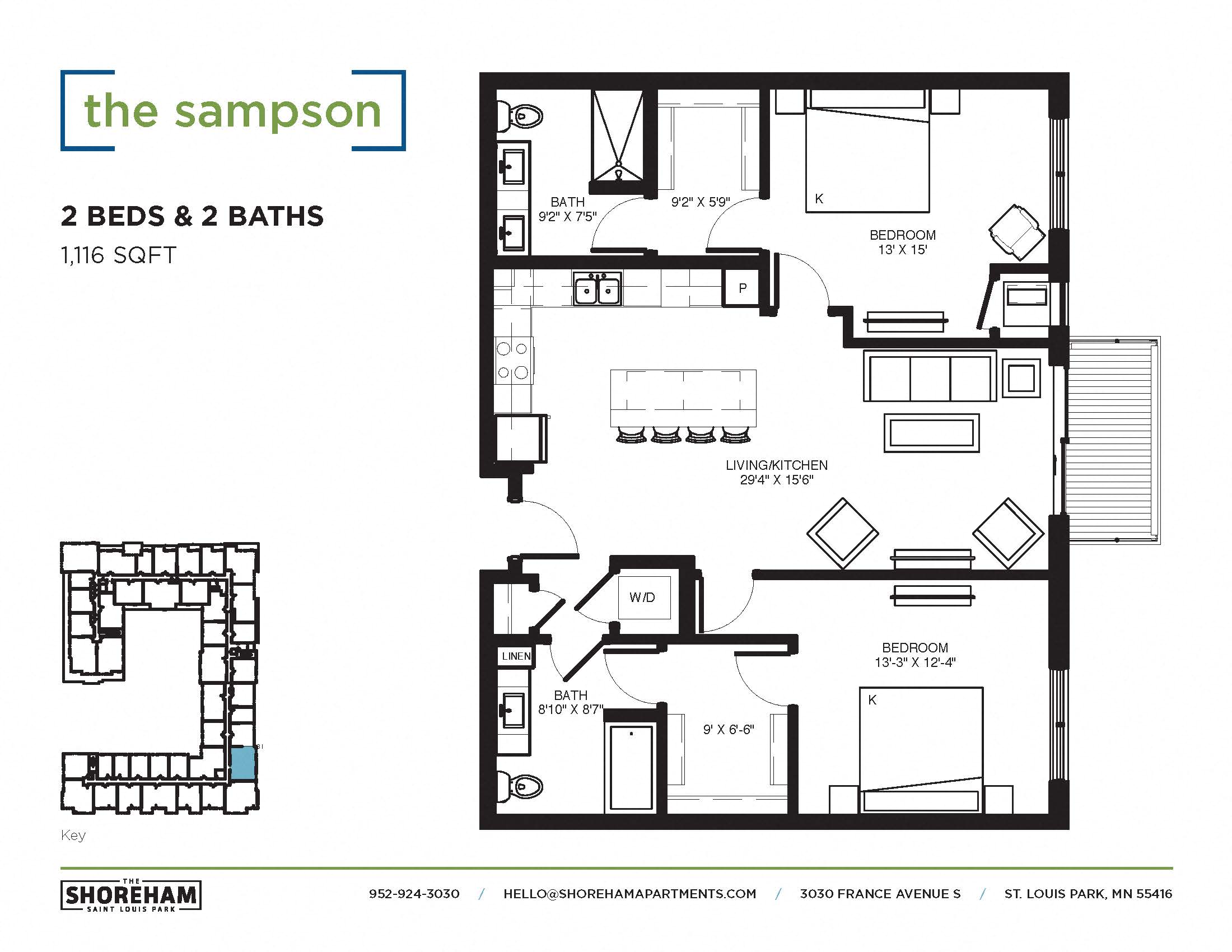 The Sampson Floor plan at The Shoreham, St. Louis Park, MN