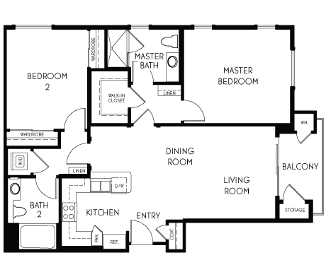2 bedroom 2 bathroom Floor plan G at The Adler Apartments, Los Angeles, CA