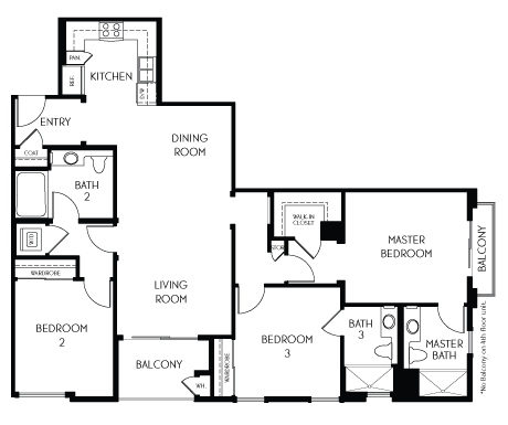 3 bedroom 3 bathroom Floor plan B at The Adler Apartments, Los Angeles, California