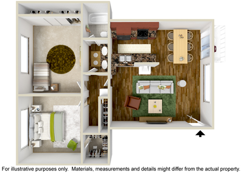 2 bed 2 bath floorplan at Casa De Marina Apartments, California 90066