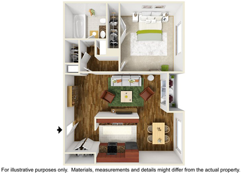 1 Bedroom Floor Plan at Lombardi Apartments, California