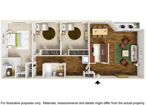 3 Bedroom Floor Plan at Lombardi Apartments, Woodland Hills, CA, 91367