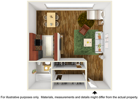 Studio Floor Plan at Lombardi Apartments, Woodland Hills