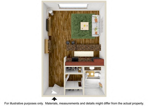 Studio Floor Plan at Parkview Terrace Apartments, Sherman Oaks