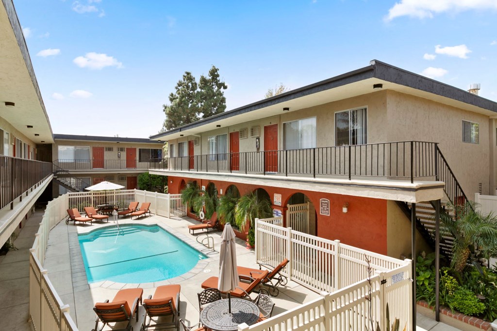 View of Pool Area at Parkview Terrace Apartments, Sherman Oaks, California