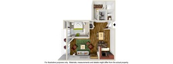 a floor plan of a one bedroom apartment with a bathroom and a balcony