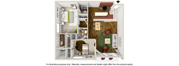 a bedroom with a bed and a chair in a room