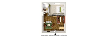 1 bedroom 1 bathroom 3D