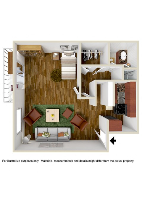 Studio Floor Plan at Vista Apartments, Mar Vista