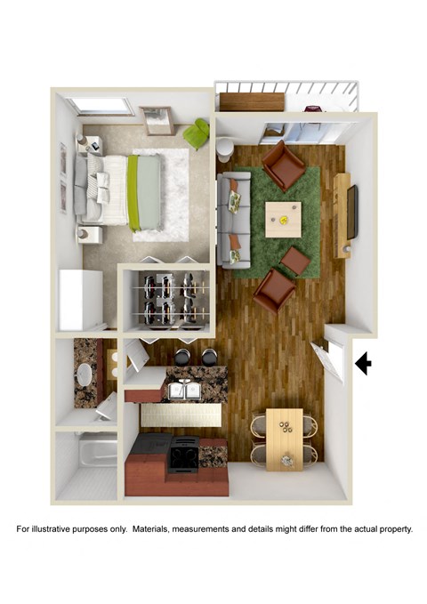 1 Bedroom Floor Plan at Vista Apartments, California