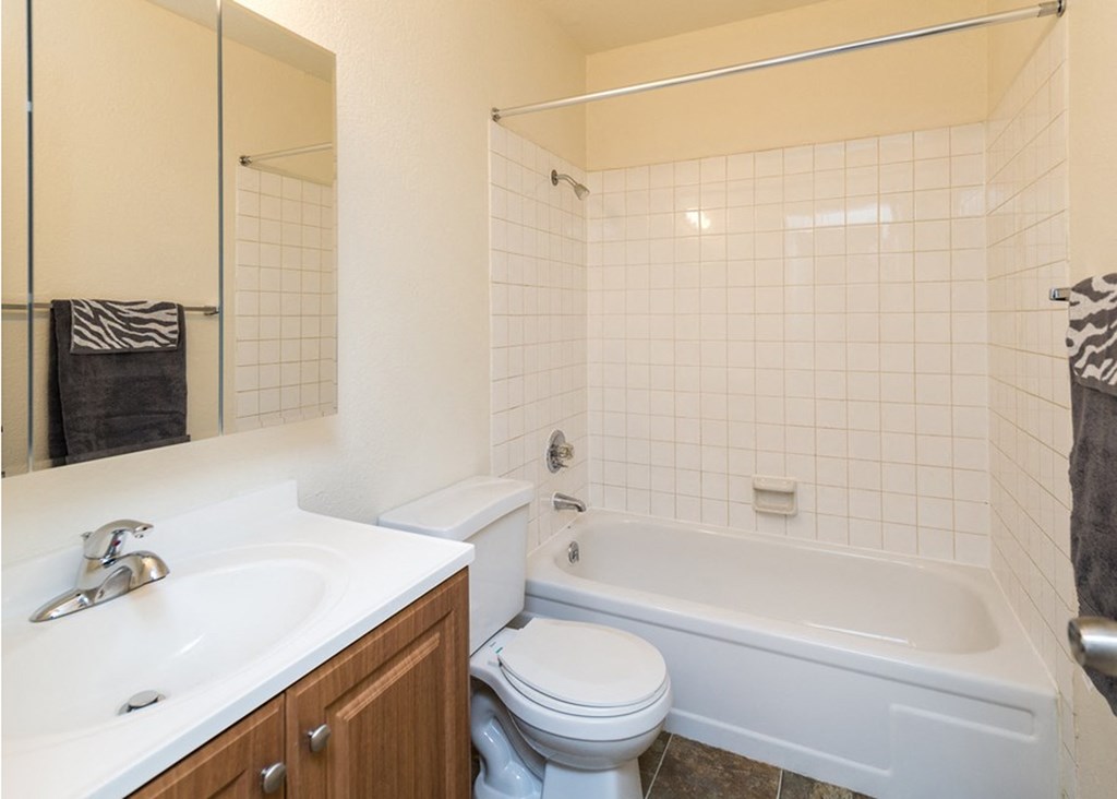 a bathroom with a sink toilet and a bath tub