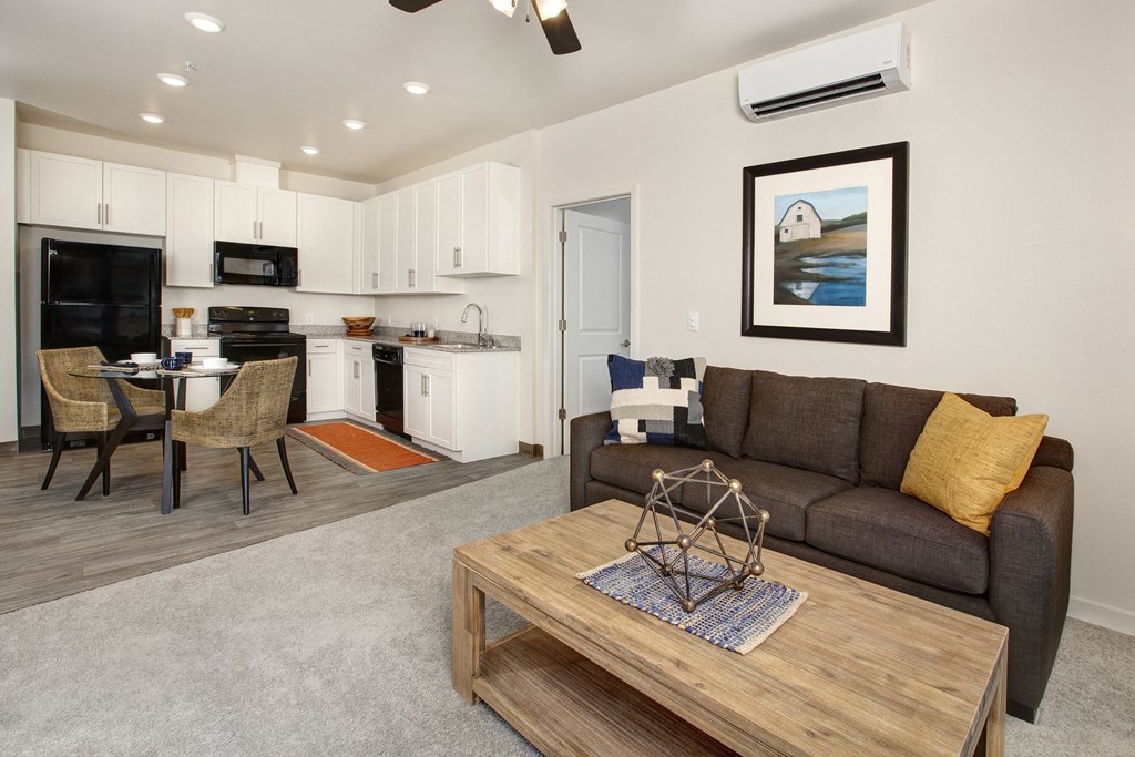 Living room and kitchen l Reno, NV 89521 l Vintage at the Crossing Senior Apts For Rent 