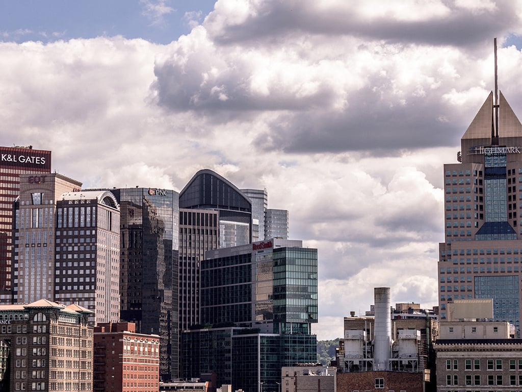 a view of the skyline of the city