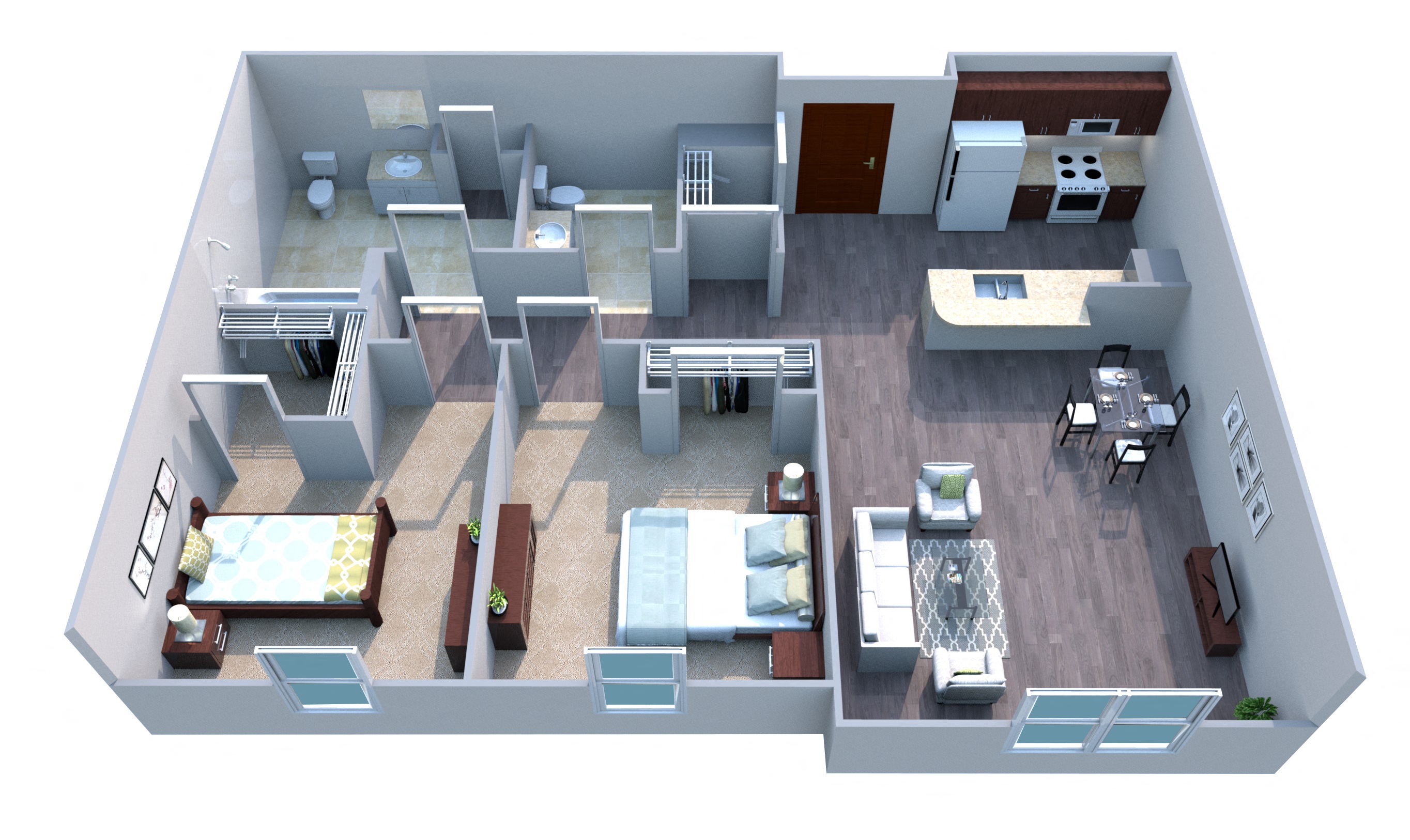 2 Bedroom 1.5 Bathroom (2A)