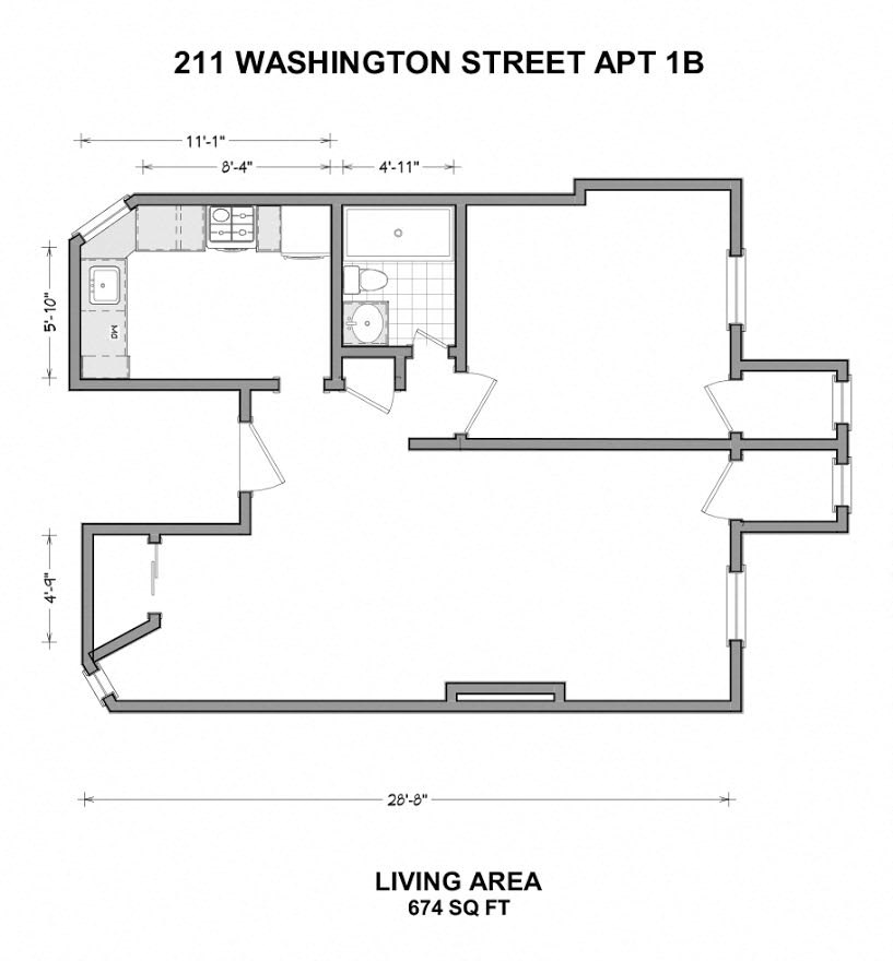 211 Washington Street 1B, 674 Sft