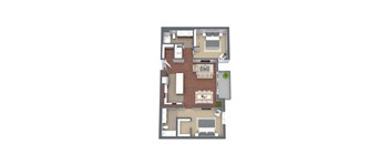 2A – 2 Bedroom 2 Bath Floor Plan Layout – 1219 Square Feet