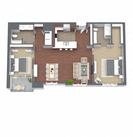 2E – 2 Bedroom 2 Bath Floor Plan Layout – 1367 Square Feet