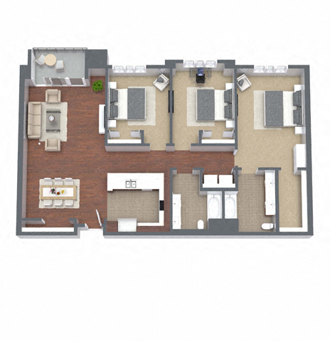 3A – 3 Bedroom 2 Bath Floor Plan Layout – 1455 Square Feet