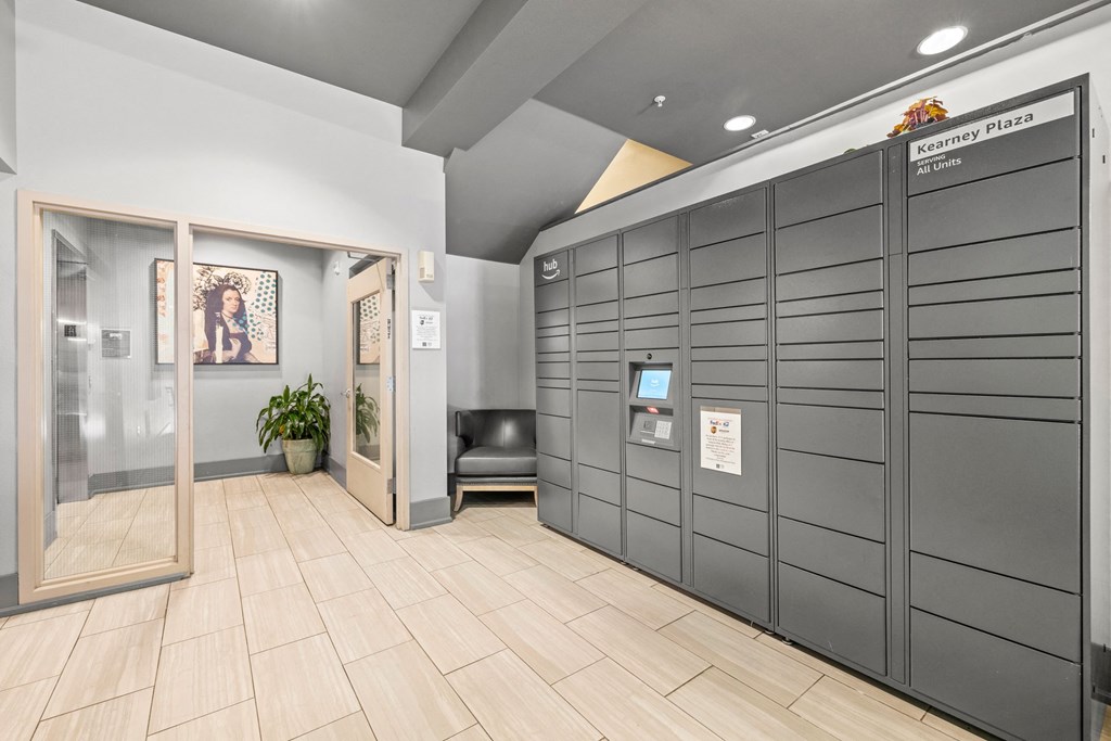 a set of lockers in a hallway of a building