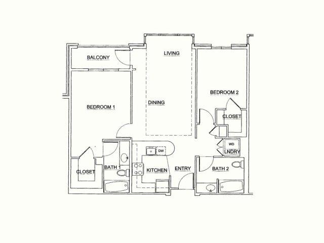 2 Bedroom F Floorplan at Kearney Plaza Apartments in Portland, Oregon 