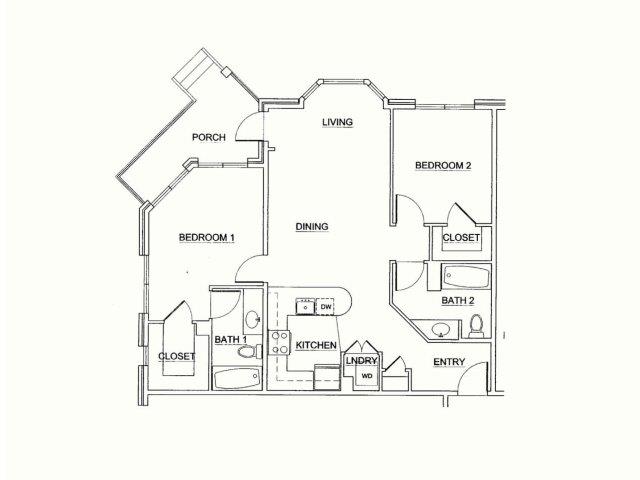 2 Bedroom G Floorplan at Kearney Plaza Apartments in Portland, Oregon 