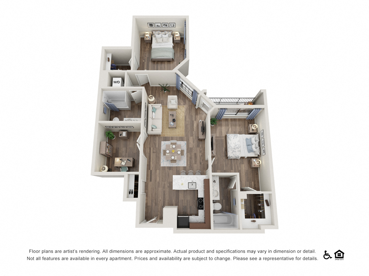 2BR Den E  3D FloorPlan At The Kearney Plaza