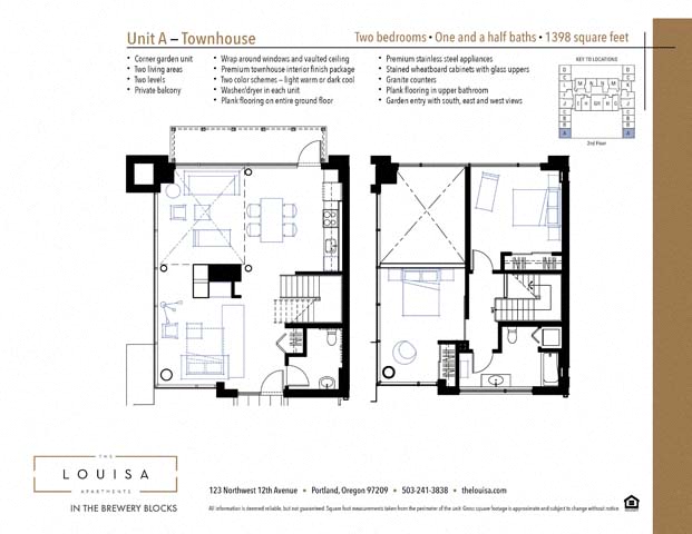 2 Bed 1.5 Bath (A) Floor Plan at The Louisa Apartments in Portland, Oregon