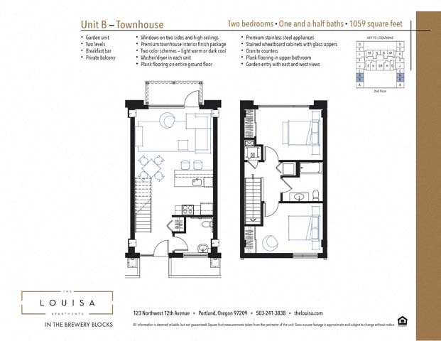 2 Bed 1.5 Bath (B) Floor Plan at The Louisa Apartments in Portland, Oregon
