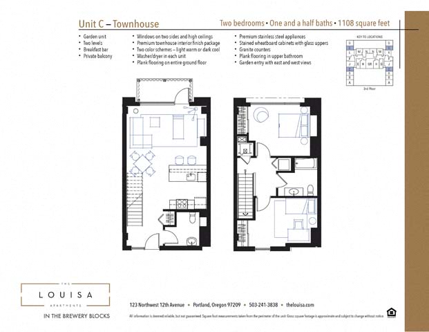 2 Bed 1.5 Bath (C) Floor Plan at The Louisa Apartments in Portland, Oregon