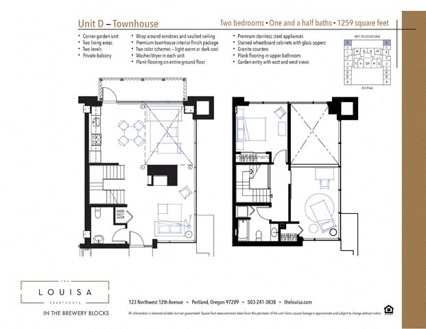 2 Bed 1.5 Bath (D) Floor Plan at The Louisa Apartments in Portland, Oregon