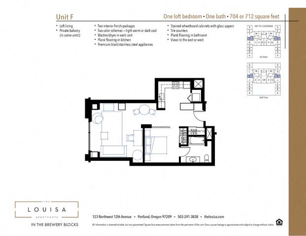 Studio F Floor Plan at The Louisa Apartments in Portland, Oregon