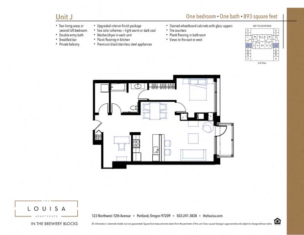 1 Bed 1 Bath (J) Floor Plan at The Louisa Apartments in Portland, Oregon