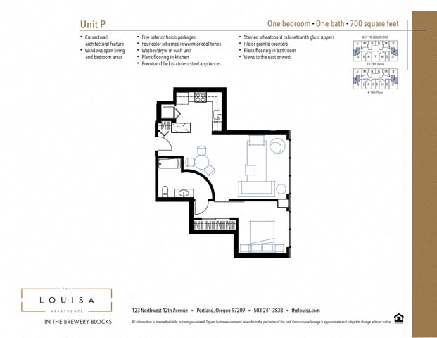1 Bed 1 Bath (P) Floor Plan at The Louisa Apartments in Portland, Oregon