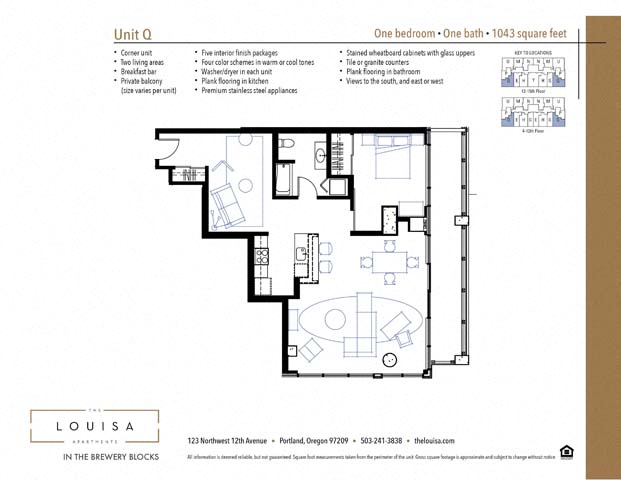 1 Bed 1 Bath (Q) Floor Plan at The Louisa Apartments in Portland, Oregon