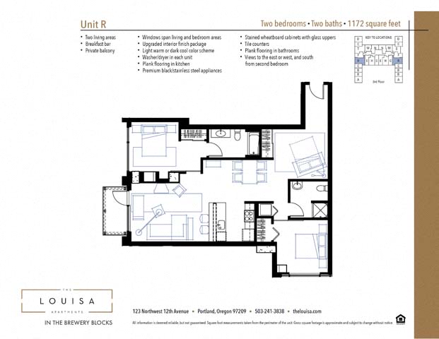 2 Bed 2 Bath (R) Floor Plan at The Louisa Apartments in Portland, Oregon