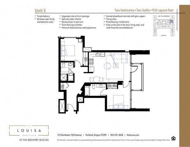 2 Bed 2 Bath (S) Floor Plan at The Louisa Apartments in Portland, Oregon