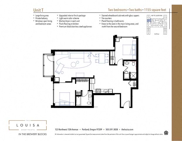 2 Bed 2 Bath (T) Floor Plan at The Louisa Apartments in Portland, Oregon