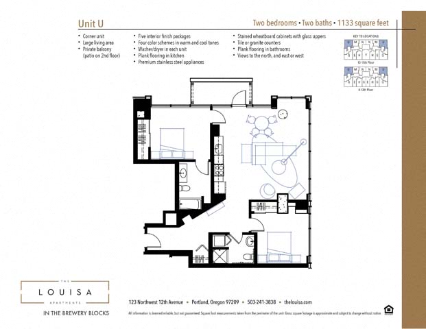 2 Bed 2 Bath (U) Floor Plan at The Louisa Apartments in Portland, Oregon