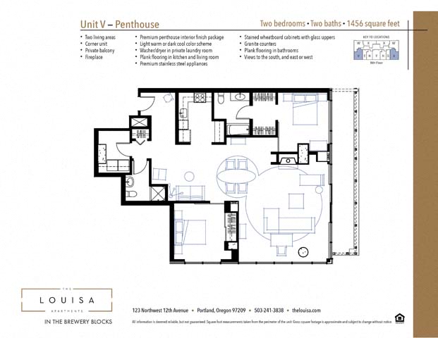 2 Bed 2 Bath (VPenthouse) Floor Plan at The Louisa Apartments in Portland, Oregon