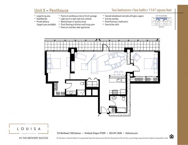 2 Bed 2 Bath (XPenthouse) Floor Plan at The Louisa Apartments in Portland, Oregon