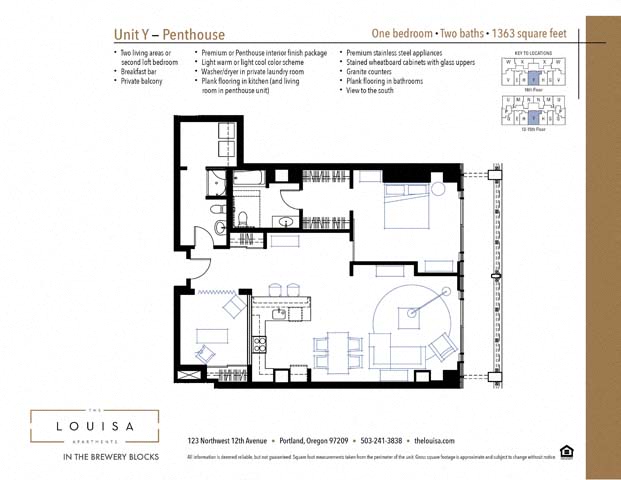 1 Bed 2 Bath (YPenthouse) Floor Plan at The Louisa Apartments in Portland, Oregon