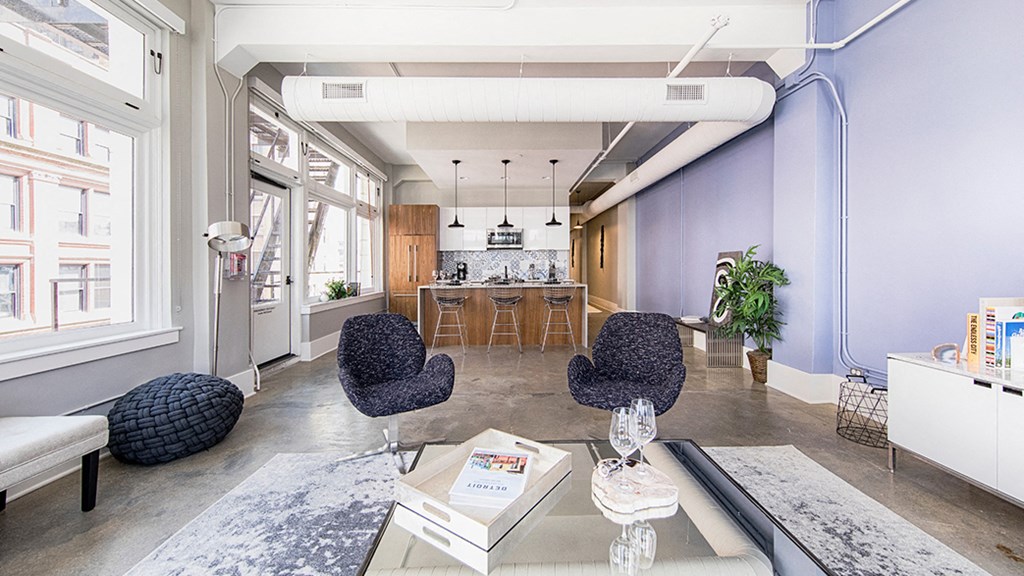 Sofa in living room at Fourteen56, Detroit, MI