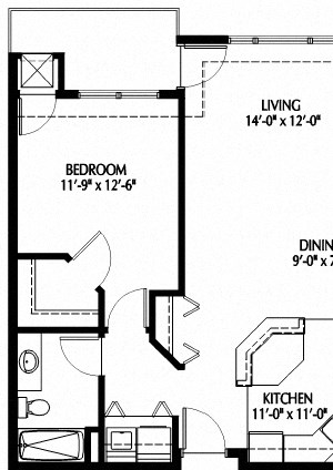808 Berry_1 Bedroom _Floor Plan