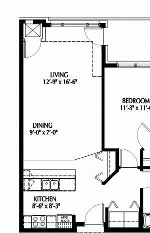 One bedroom floor plan One Bedroom B-C