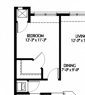 One bedroom floor plan One Bedroom E - Den